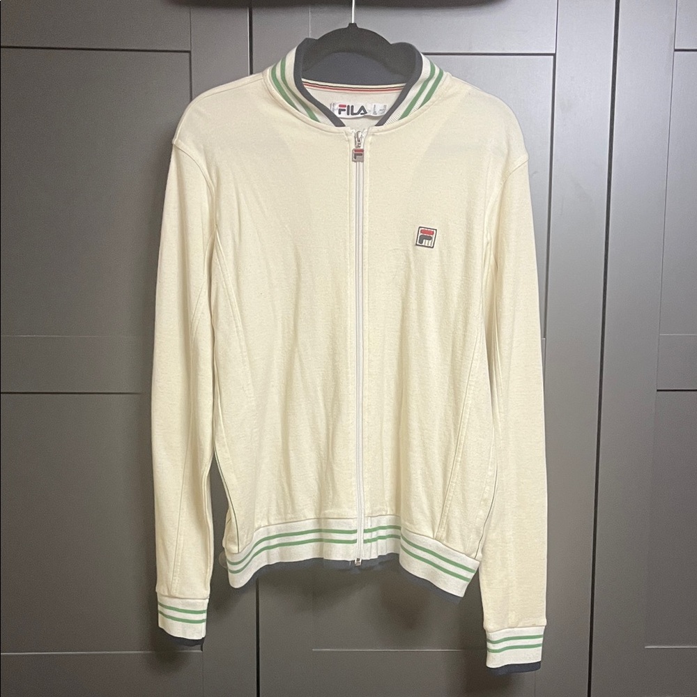 Vintage Fila Off-White Jacket with Green Trim